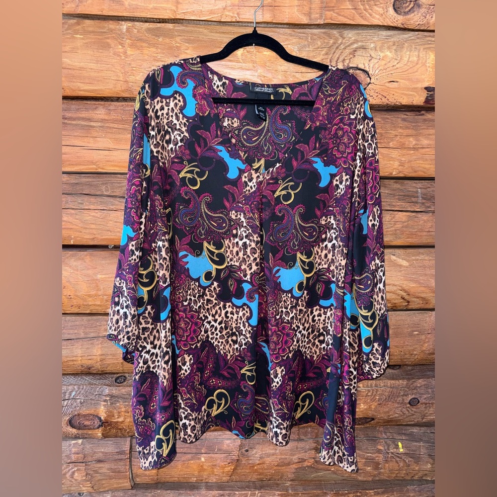 Catherines size 4x (30-32w) Multicolor Paisley and Leopard Blouse